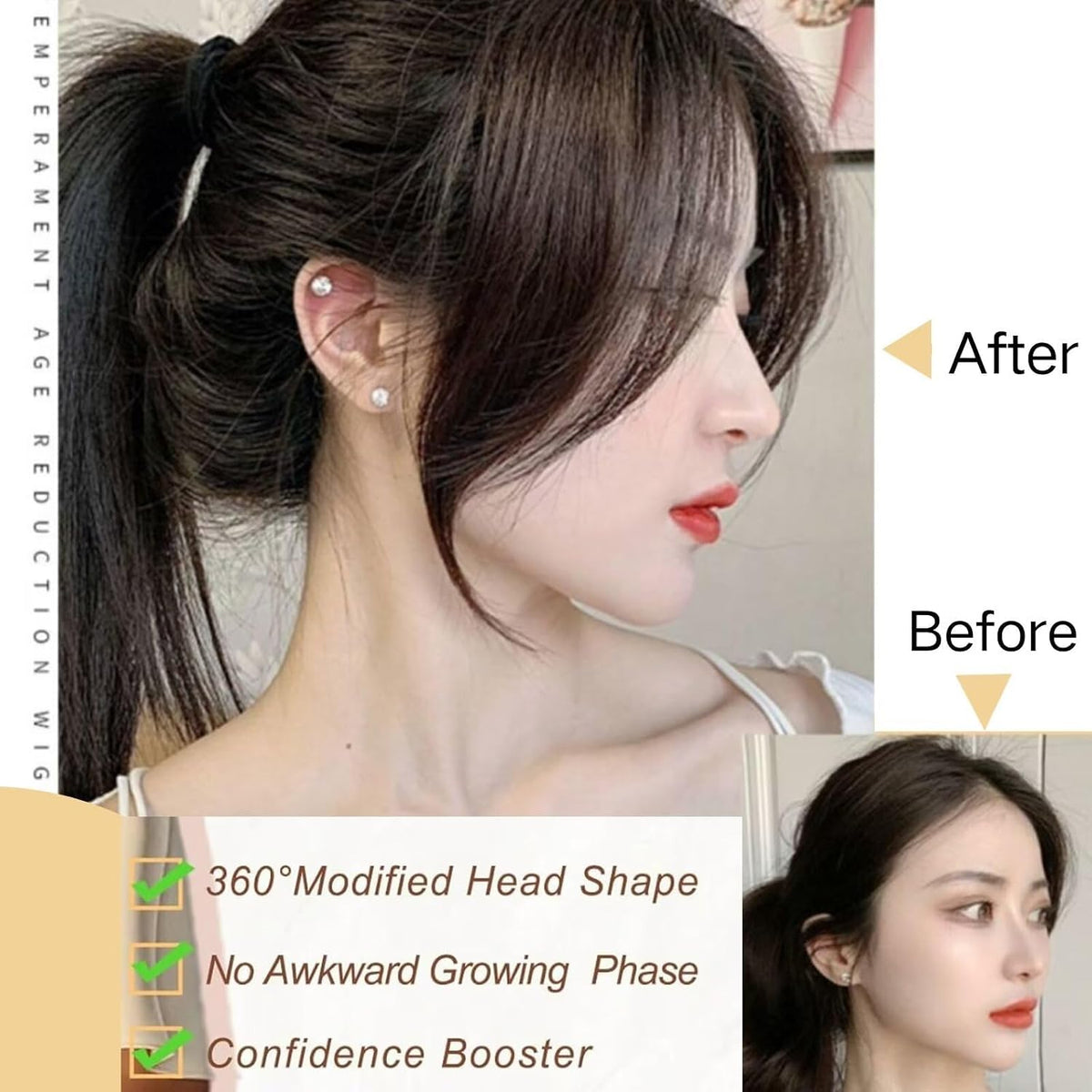 2 Clip Front Hair Topper - For Covering Grey Hairs & Front Hairline