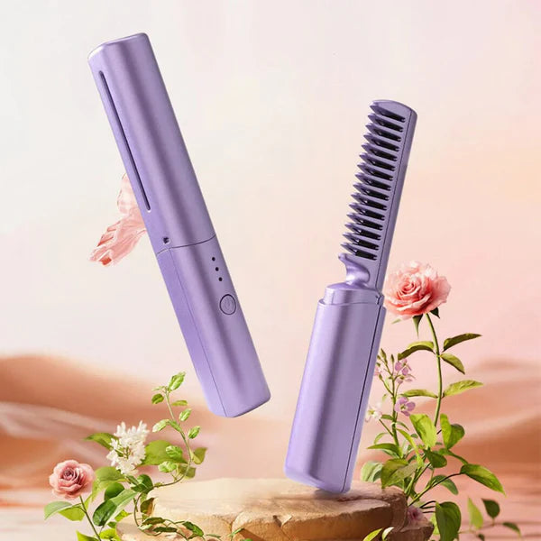 RECHARGEABLE Mini Hair Straightener Hot Comb - Charge Once and Use Anytime