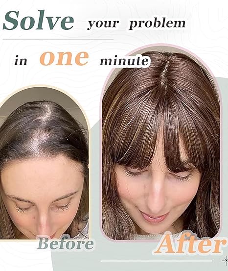 3D Hair Topper with Front Bangs - Covers Visible Frontline - 2 Clips