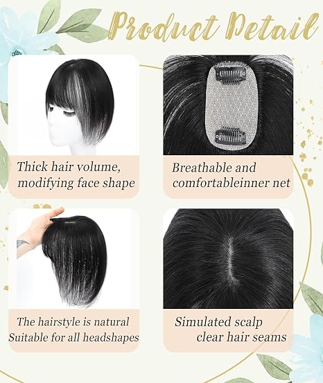 3D Hair Topper with Front Bangs - Covers Visible Frontline - 2 Clips