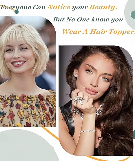 3D Hair Topper with Front Bangs - Covers Visible Frontline - 2 Clips