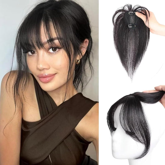 3D Hair Topper with Front Bangs - Covers White Hair and Visible Frontline - 2 Clips