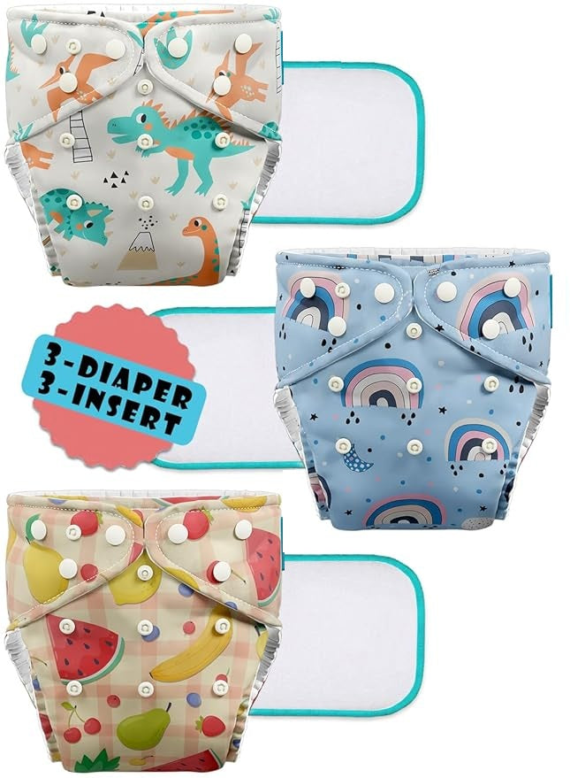 Baby Reusable Diapers - Waterproof & Leakproof Diapers for 0-3 year old Babies (Size is Adjustable)