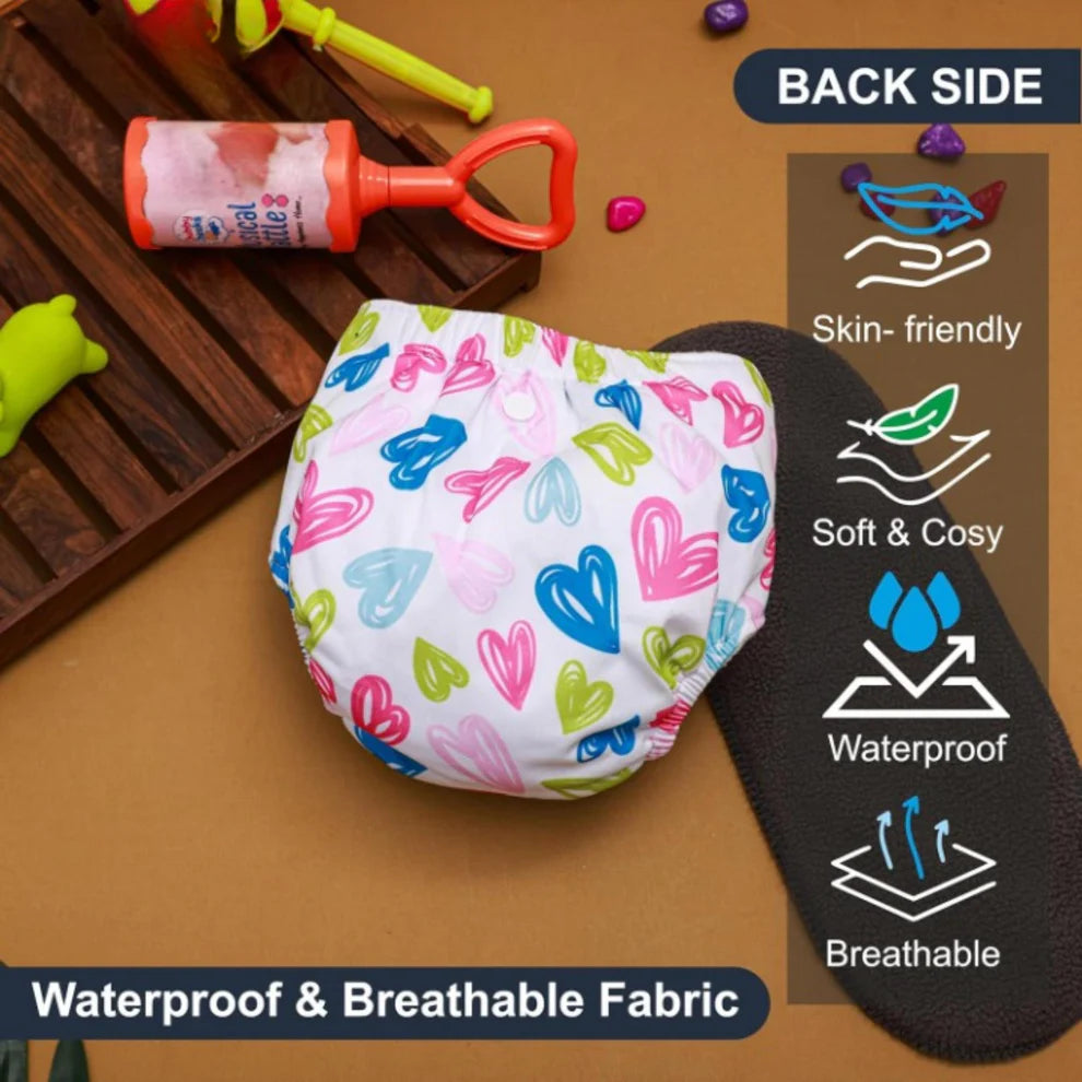 Baby Reusable Diapers - Waterproof & Leakproof Diapers for 0-3 year old Babies (Size is Adjustable)