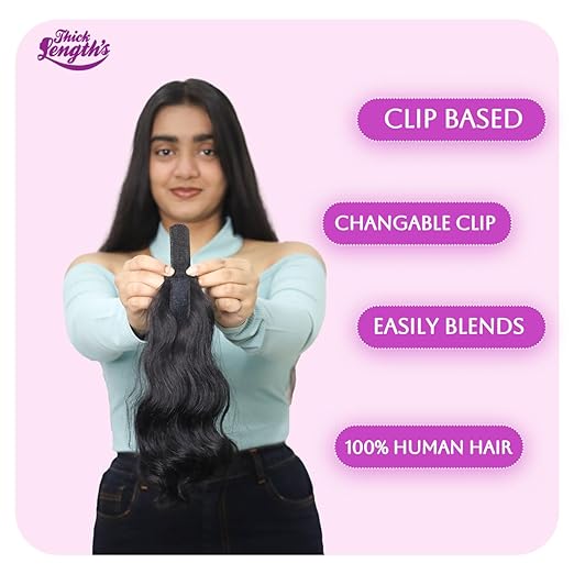 Flat Clip Ponytail Hair Extension 20" inches - You can change the Clip Anytime Anywhere