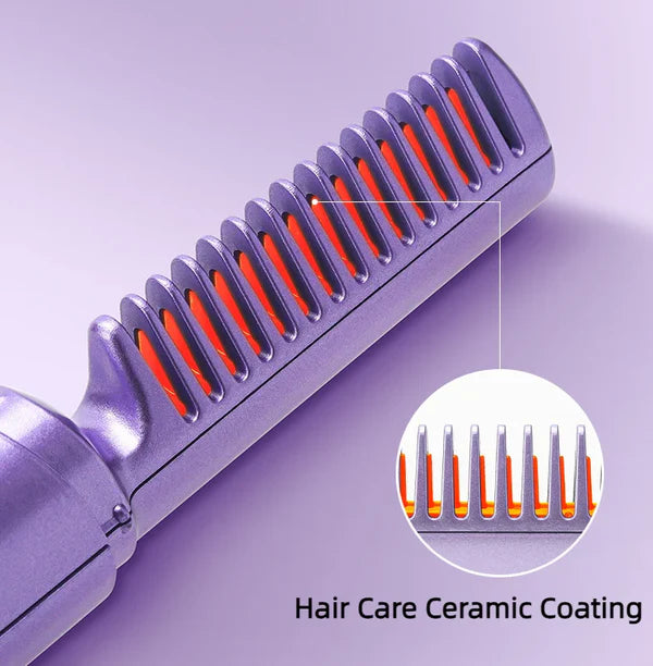 RECHARGEABLE Mini Hair Straightener Hot Comb - Charge Once and Use Anytime