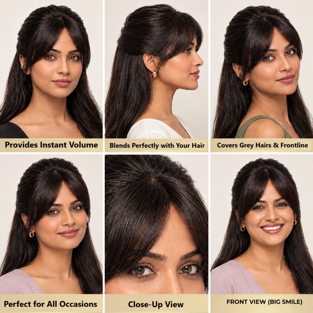 2 Clip Front Hair Topper - For Covering Grey Hairs & Front Hairline